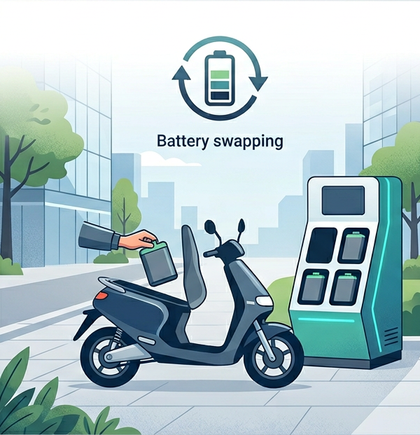 Battery swapping β rider at a swap station with an electric scooter