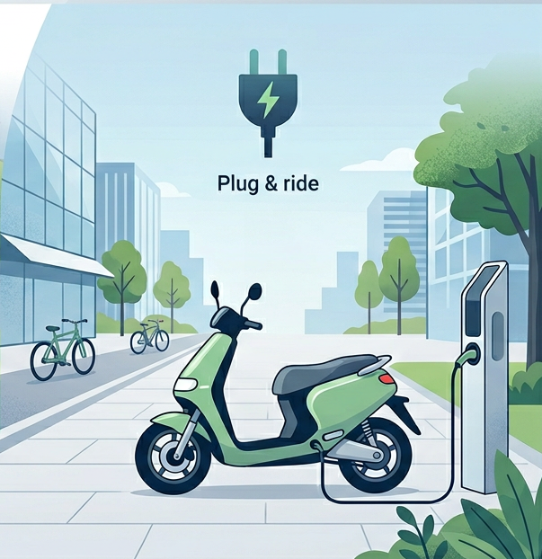Plug and ride β electric scooter charging at a public charging point